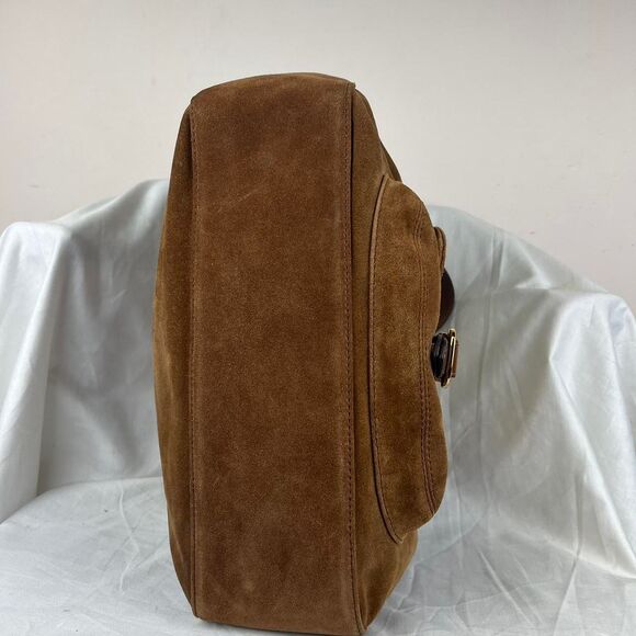 Michael Kors Hudson Downtown Suede Hobo Bag Purse Brown Lined Gold Buckle - Picture 5 of 8